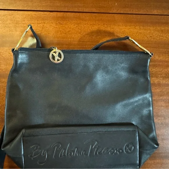 Paloma Picasso Elegant Black Shoulder Bag with Gold Details